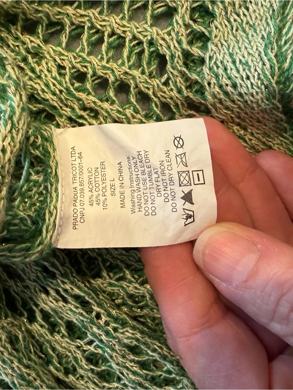 Cecilia Prado Due Crotchet Cover Up Boho Chic Green with Metallic Thread Size L